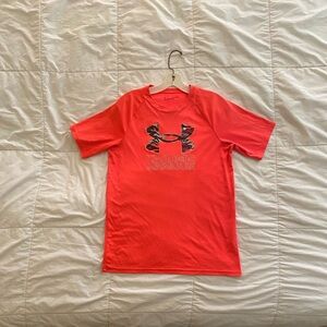 Under Armour Vibrant Orange  CAMO Logo Sports Tee Adult Small or Kids XL